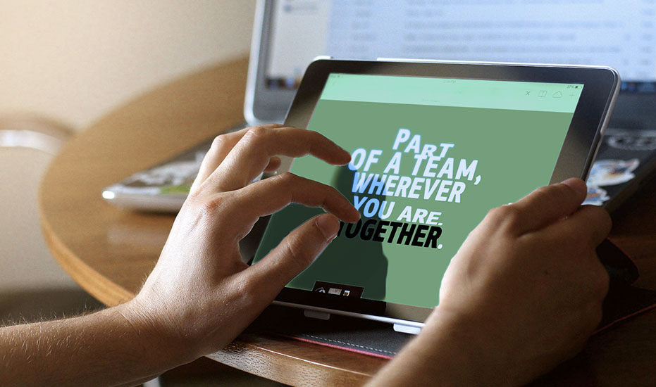 image of the stronger together campaign on a screen