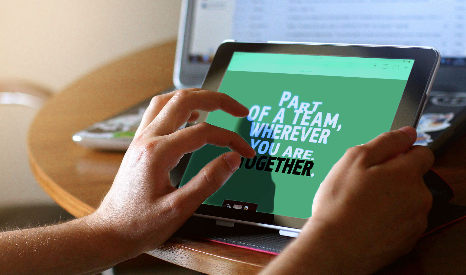 image of the stronger together campaign on a screen