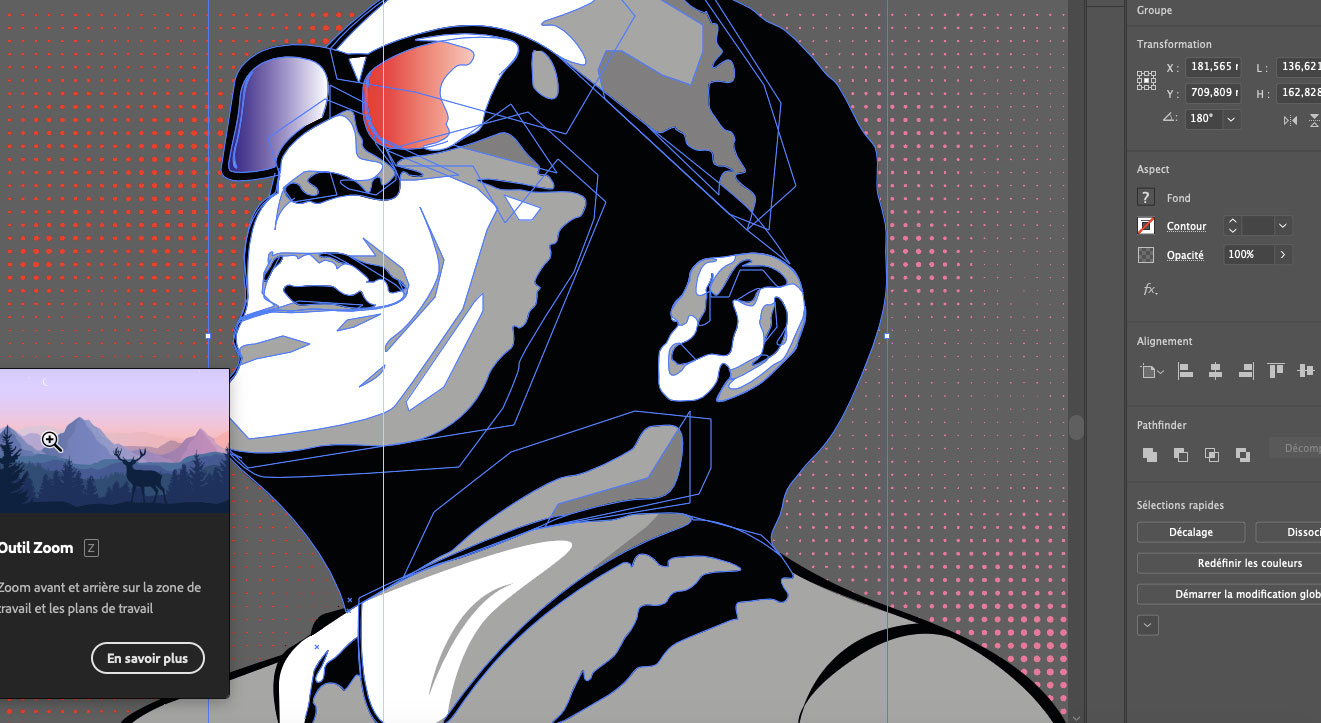 image of the production of the Ray Charles illustration in Adobe illustrator software