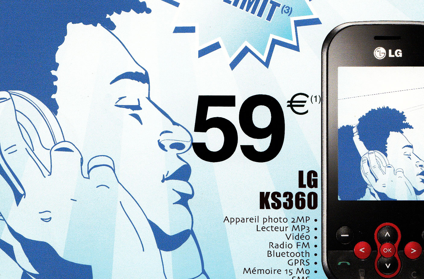 image of an illustration made for trace mobile showing a man with headset listening to music on his phone